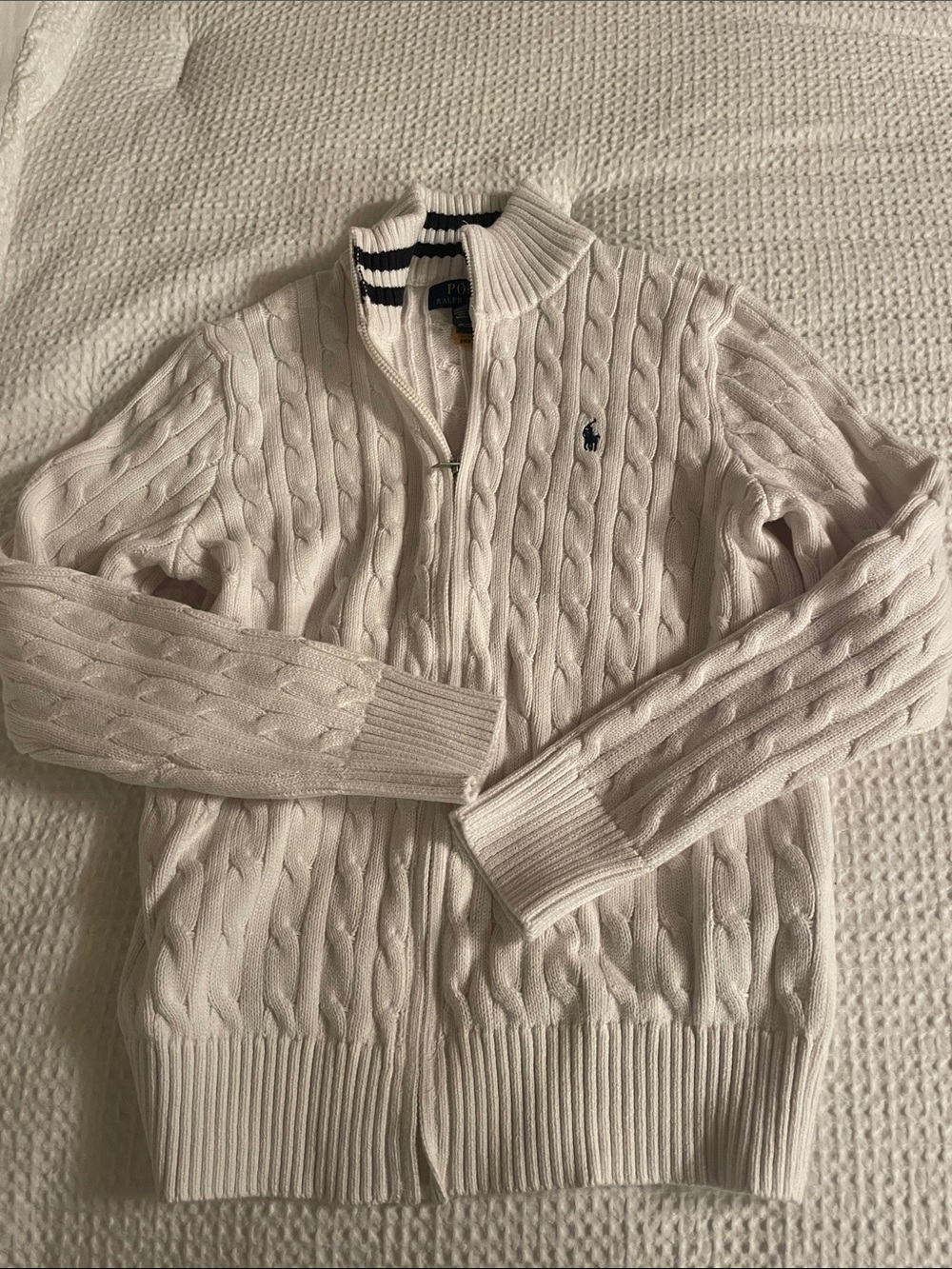 Polo by Ralph Lauren white Cable-Knit Zip Cardigan 14-16 NWT